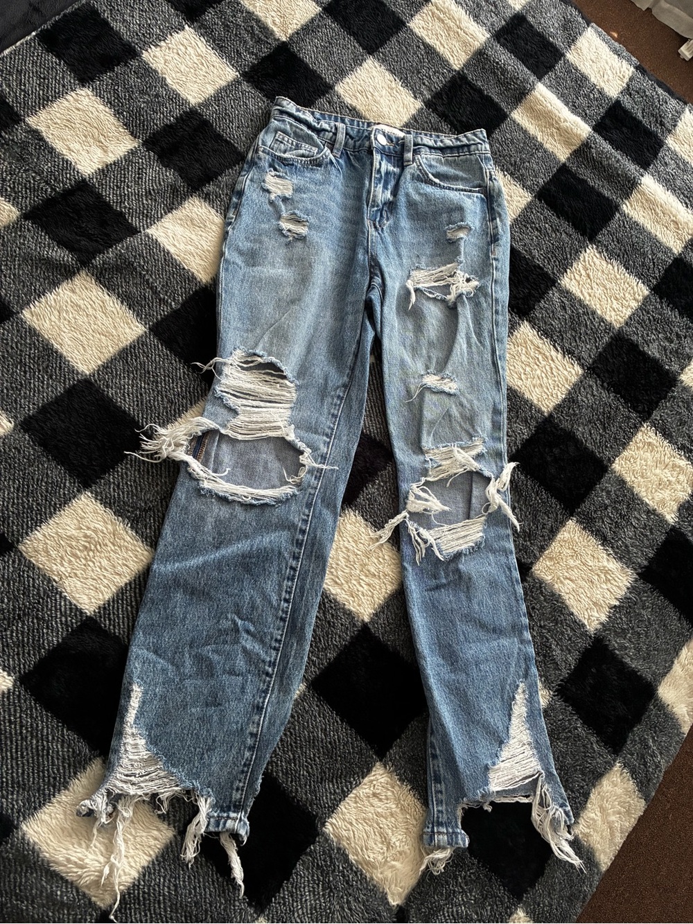 Flying Monkey Women's Light Blue Distressed Straight Leg Jeans